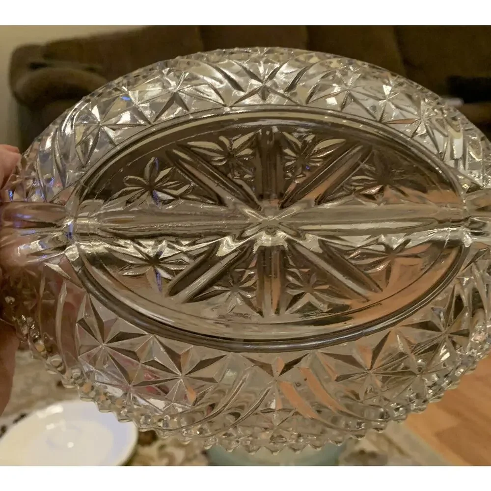 Vintage Anchor Hocking EAPC Clear Glass Oval Divided Serving Relish Stars/bars